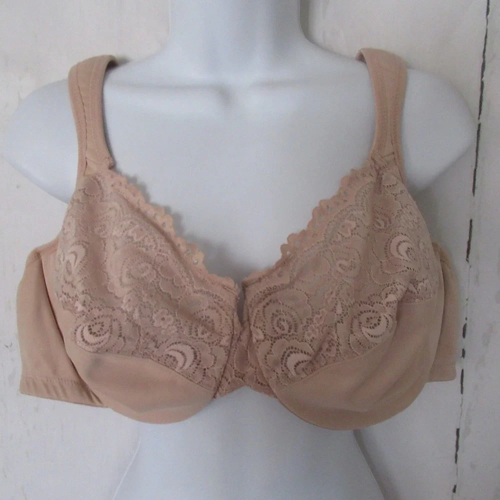 Glamorise Bra 48B Beige Tan Low Cut Wonderwire Underwire Back Closure 1240